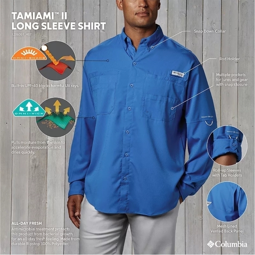 🍌🎊🛵Mens Button Shirt XLTG Omni Shade Blue Long Sleeve Roll-Tab Vent